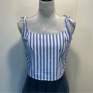 #0249 Old Navy Blue and White Striped Tank Top with Tie Straps-M